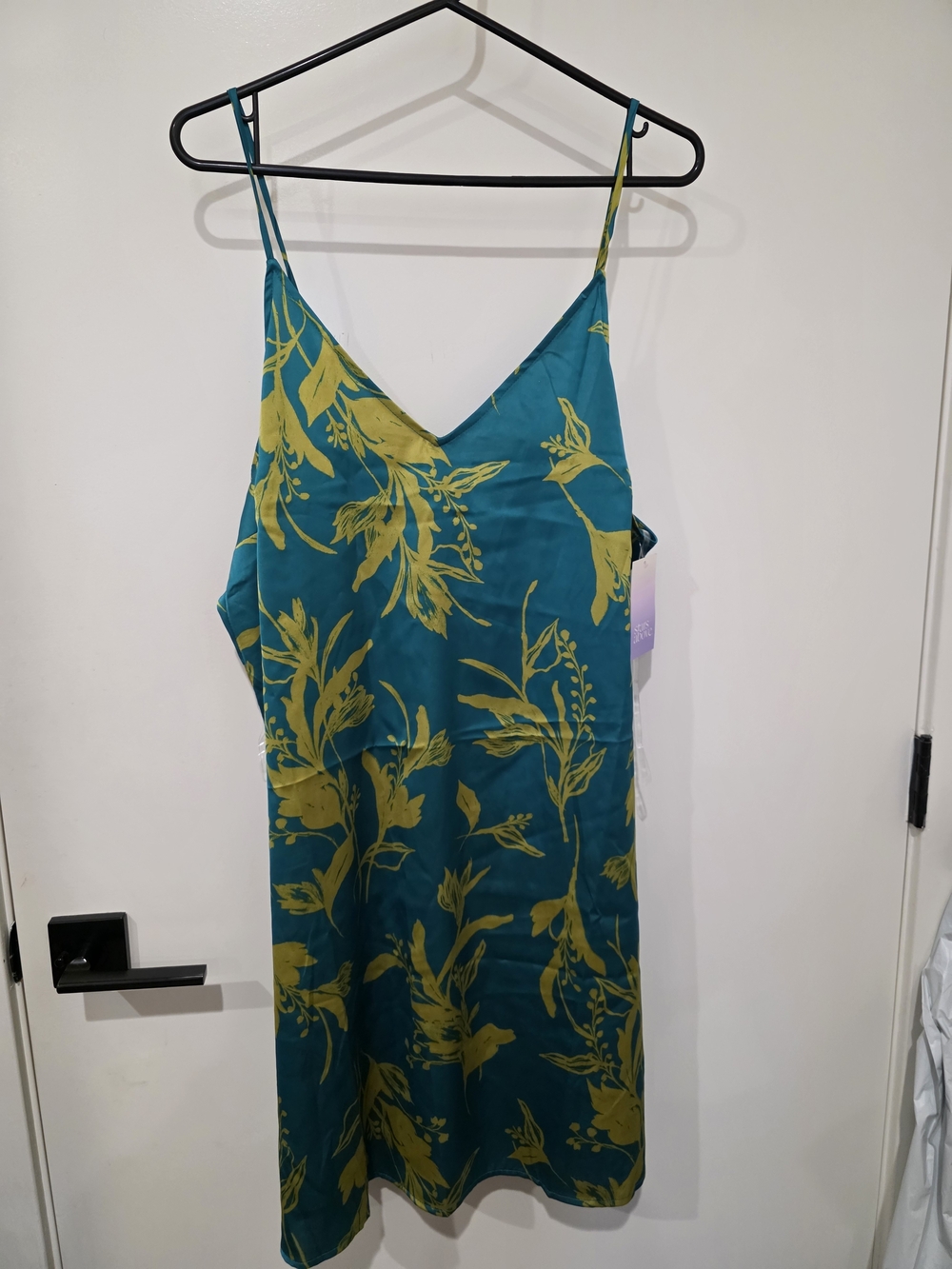 stars above Teal Slip Dress with Chartreuse Floral Print